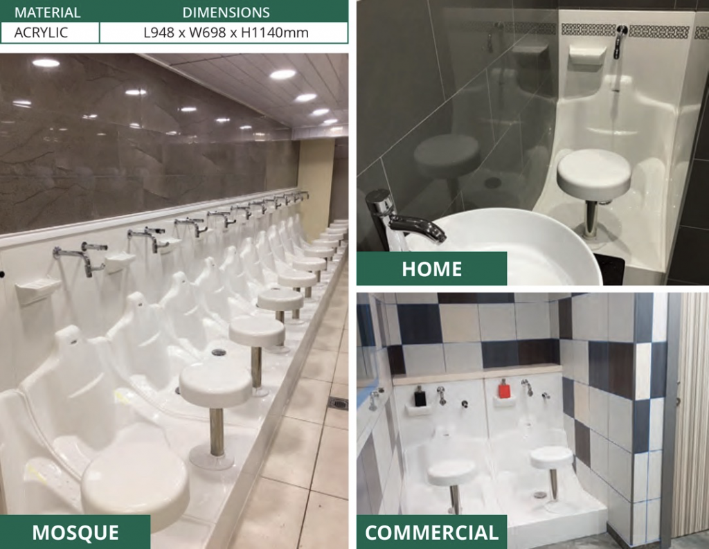 Three images of the WuduMate Modular in Mosque home and Commercial settings