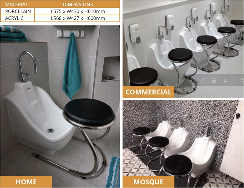 3 images of WuduMate Compact ablution sinks installed in a home, a commercial building and in a mosque